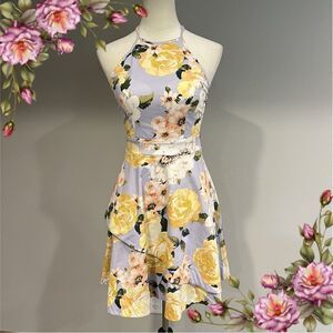 Speechless adjustable straps mini floral halter skater style sundress